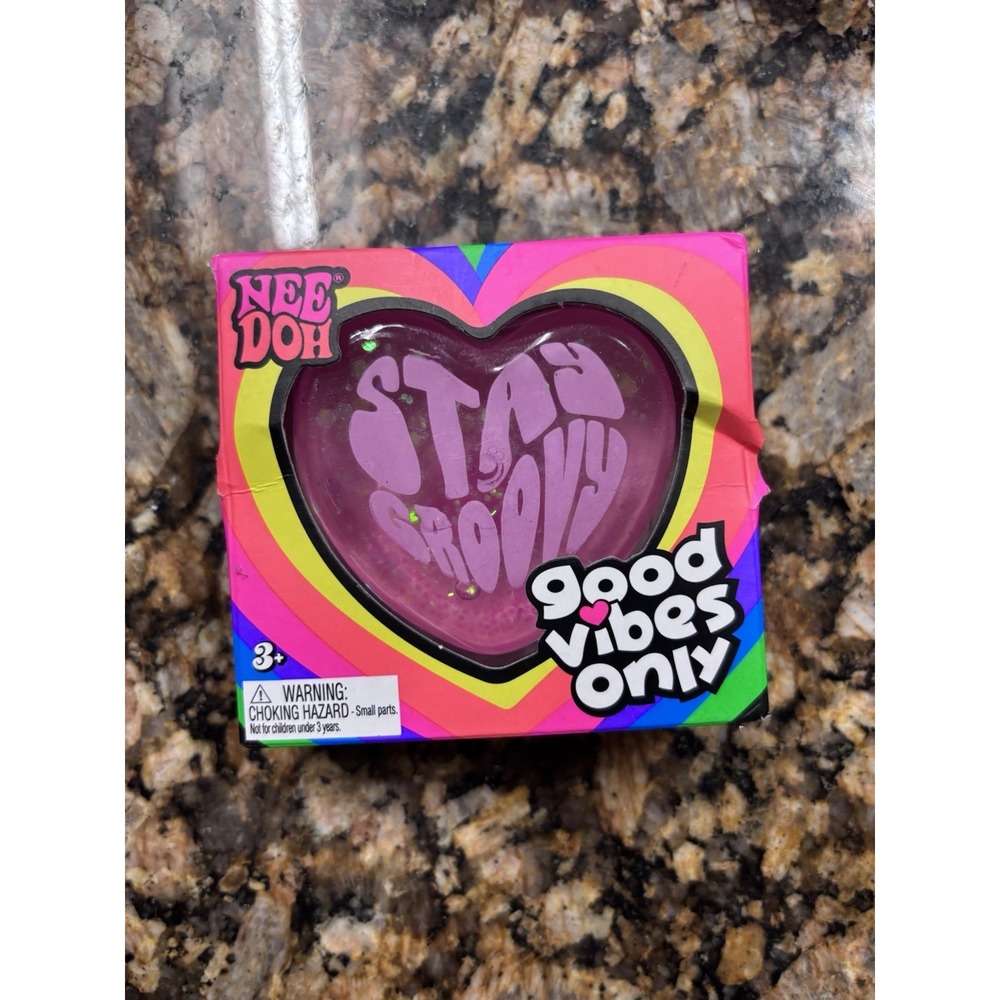 NeeDoh Good Vibes Only Glitter Heart Nee Doh Pink"Stay Groovy " NEW